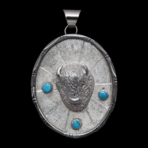 Turquoise Silver Buffalo Pendant