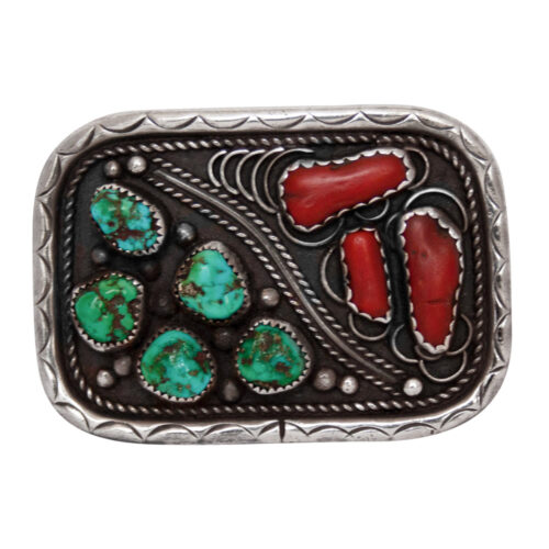 Vintage Turquoise Coral Belt Buckle