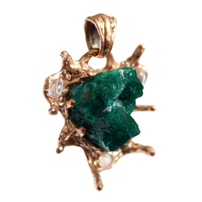 Pendentif Or 18K Dioptase Pierre de Lune – Image 2