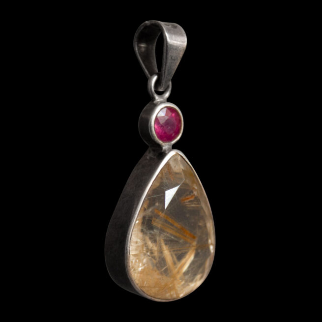Rutilated Quartz Ruby Silver Pendant - Image 2
