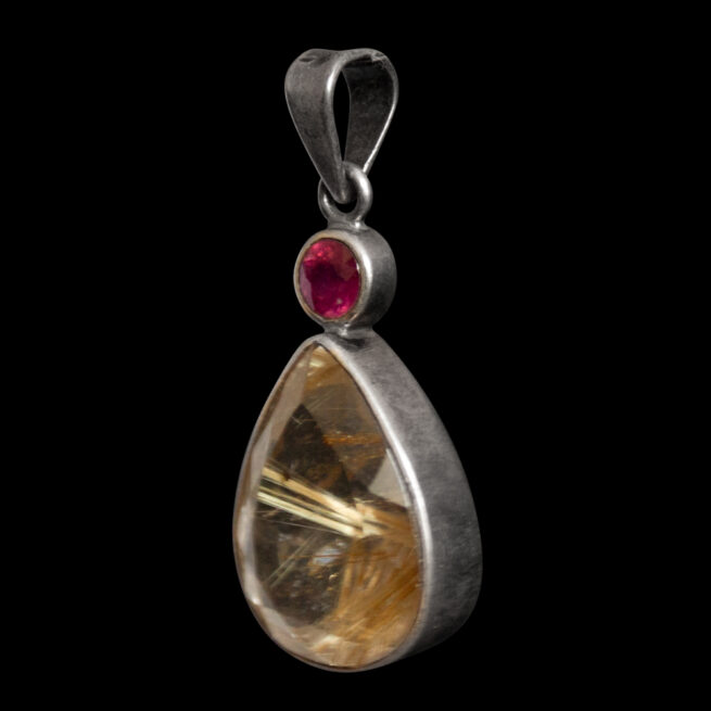 Rutilated Quartz Ruby Silver Pendant - Image 3
