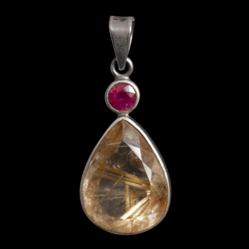 Rutilated Quartz Ruby Silver Pendant