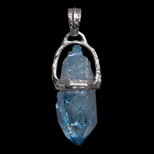 AQUA AURA QUARTZ Crystal Pendant on Rubber Cord Necklace