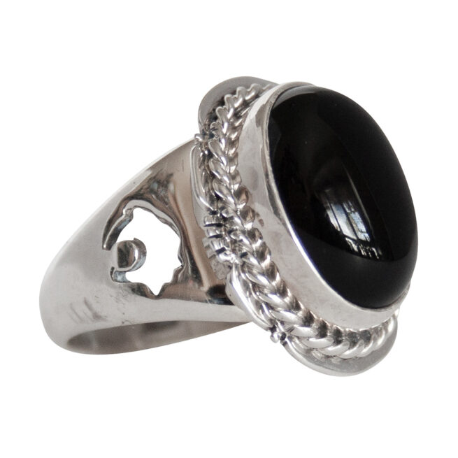 Bague Ovale Noire Motif Diamant Ours – Image 2