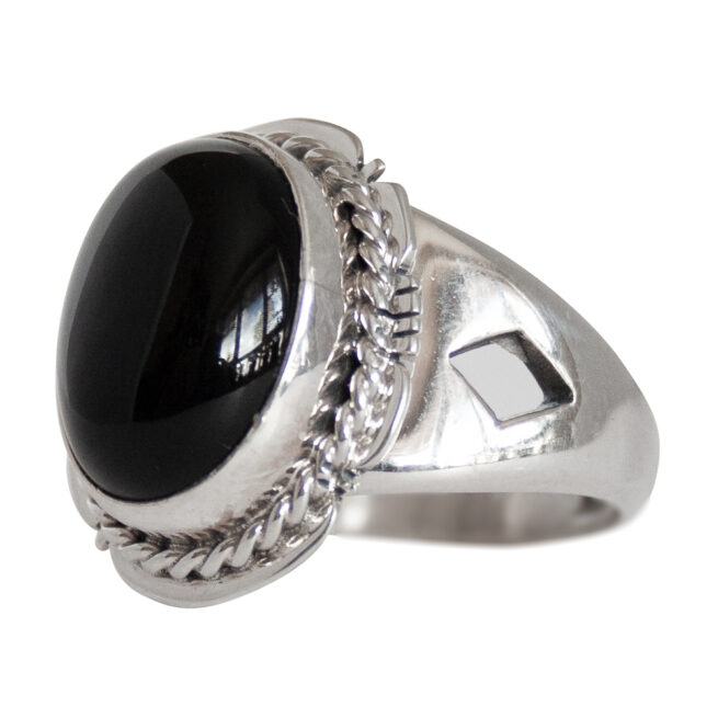 Bague Ovale Noire Motif Diamant Ours – Image 3