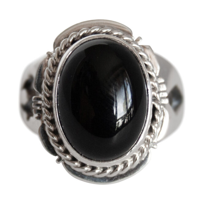 Bear Diamond Motif Black Oval Ring