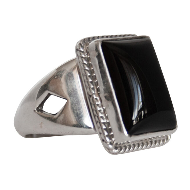 Bear Diamond Motif Rectangular Black Ring - Image 2