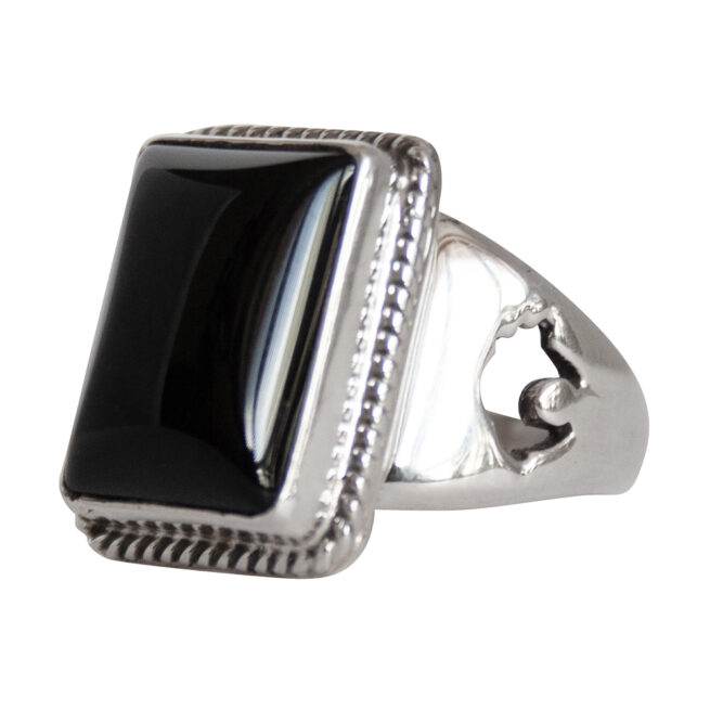 Bear Diamond Motif Rectangular Black Ring - Image 3