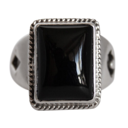 Bear Diamond Motif Rectangular Black Ring