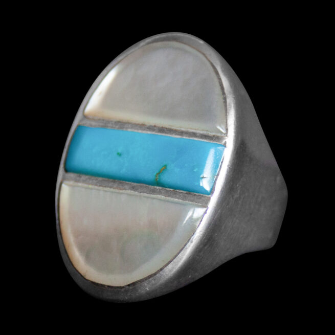 Blue White Zuni Signet Ring - Image 3