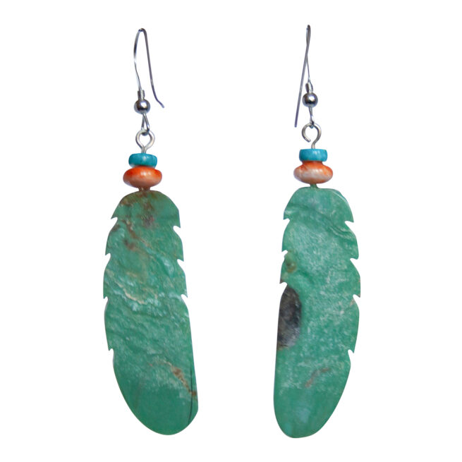 Green Turquoise Feather Earrings - Image 2