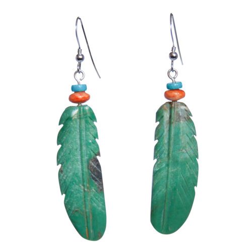 Green Turquoise Feather Earrings