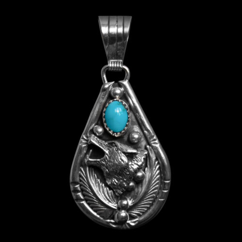 Navajo Wolf Turquoise Pendant