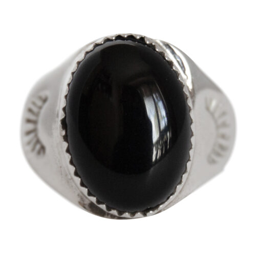 Sunrise Motif Oval Black Ring