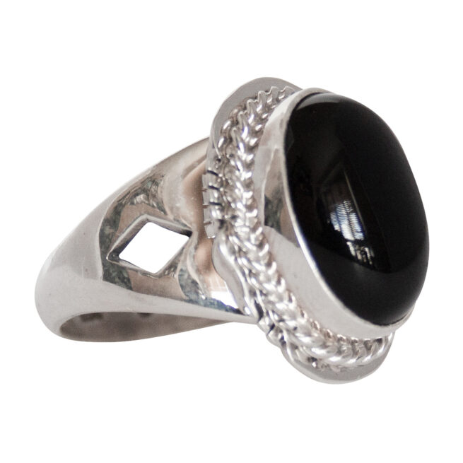 Bague Ovale Noire Motif Diamant Soleil – Image 2