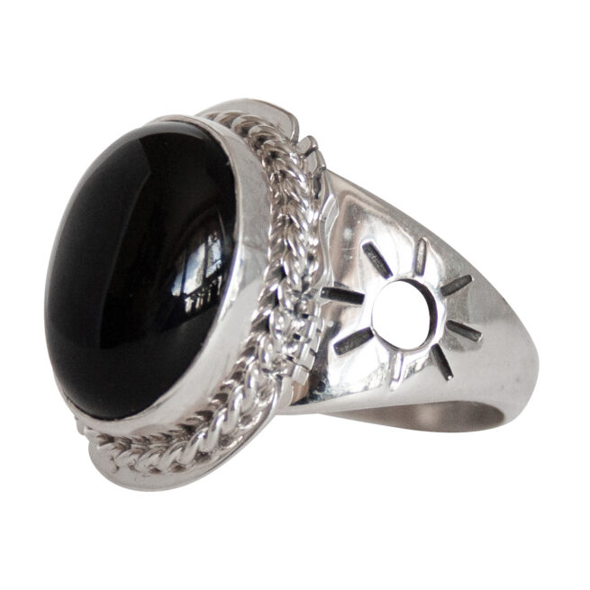 Bague Ovale Noire Motif Diamant Soleil – Image 3