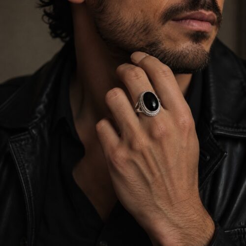 Sunshine Diamond Motif Black Oval Ring