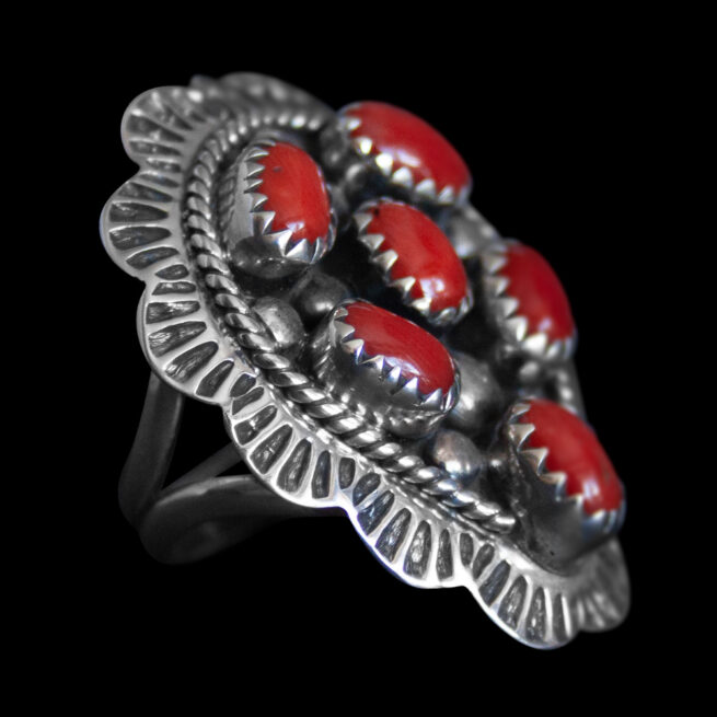 Traditional Navajo Red Coral Ring - Image 2