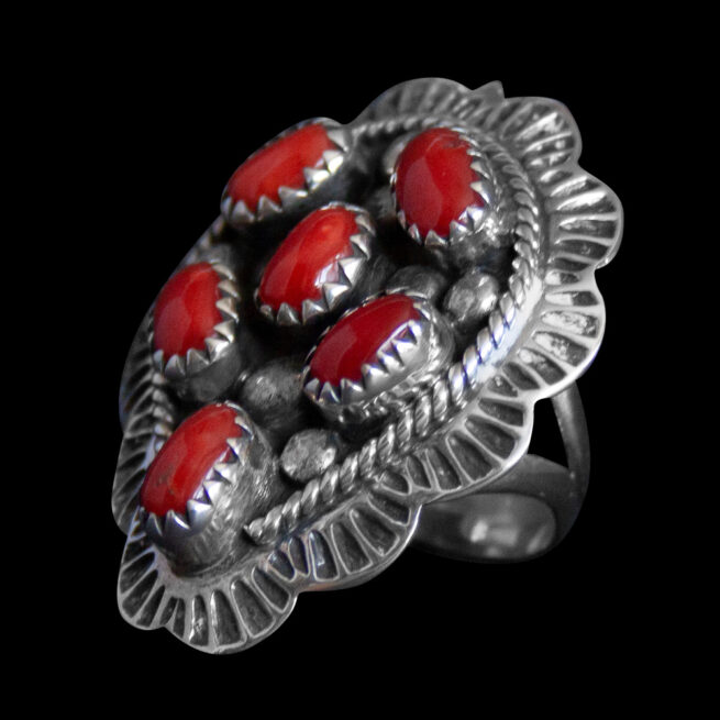 Traditional Navajo Red Coral Ring - Image 3