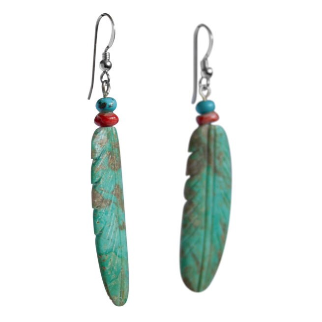 Boucles d'Oreille Plume Turquoise Perle Double – Image 2