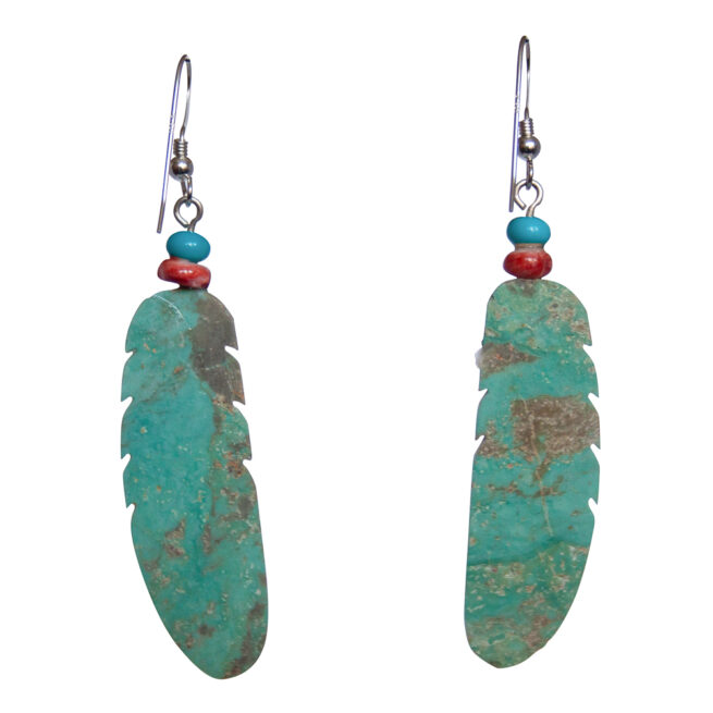 Boucles d'Oreille Plume Turquoise Perle Double – Image 3