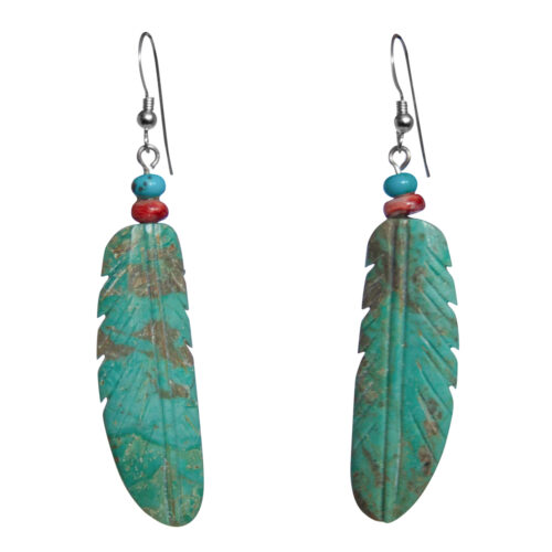 Turquoise Feather Two Bead Earrings