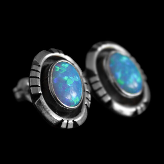 Blue Opal Amos Begay Earring Studs - Image 2