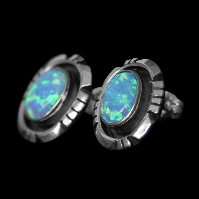 Blue Opal Amos Begay Earring Studs - Image 3