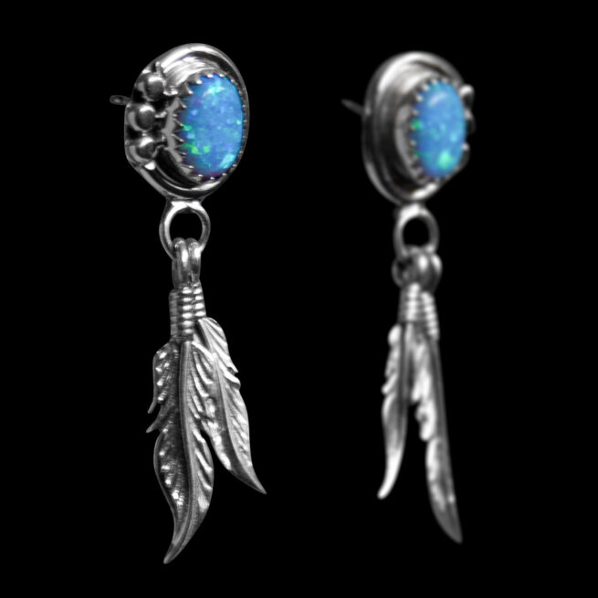 Blue Opal Double Feather Earrings - Image 2