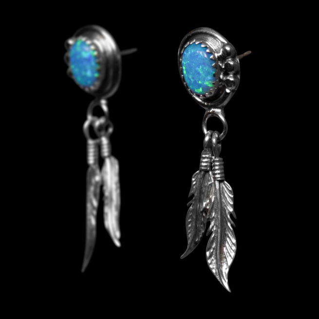 Blue Opal Double Feather Earrings - Image 3