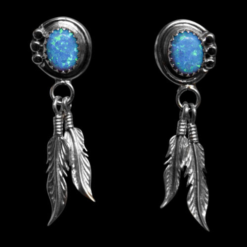 Blue Opal Double Feather Earrings