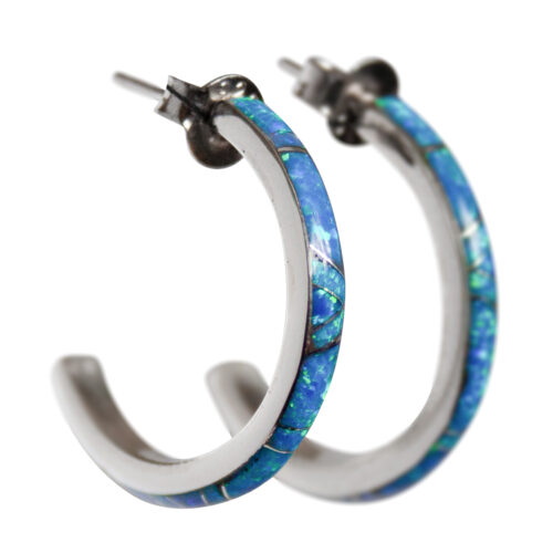 Blue Opal Hoop Earrings