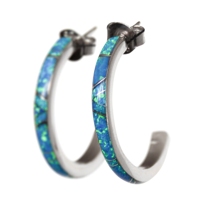 Blue Opal Hoop Earrings - Image 3