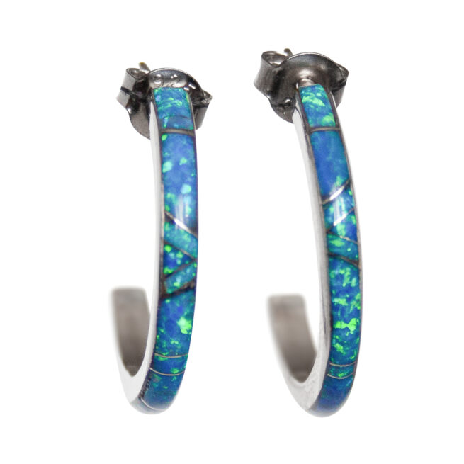 Blue Opal Hoop Earrings - Image 2