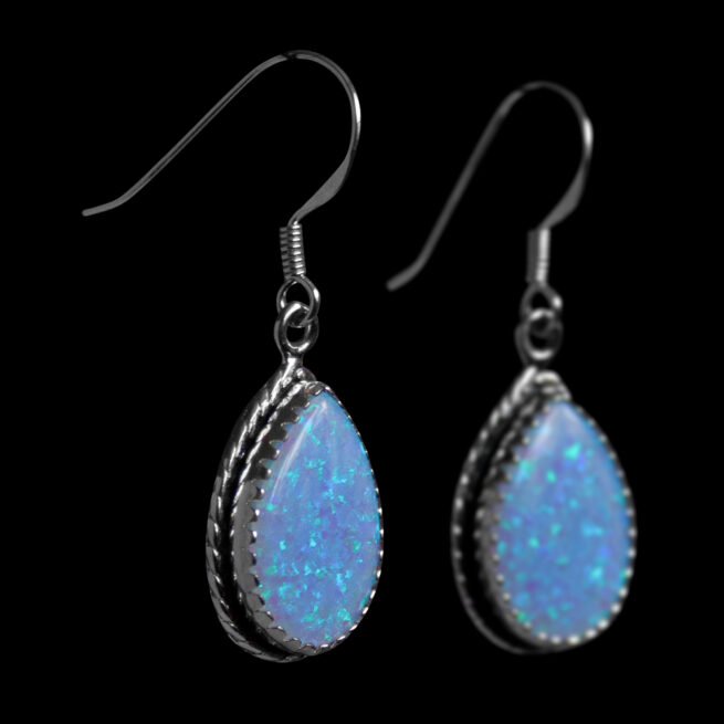 Blue Opal Teardrop Earrings - Image 2