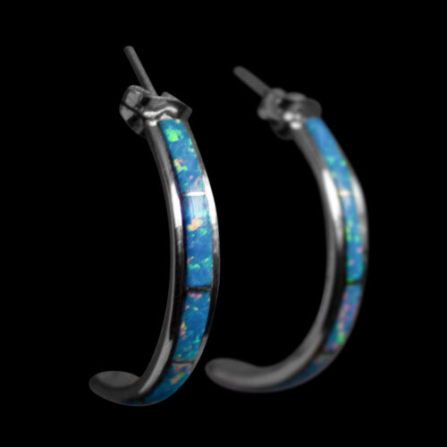 Blue Opal Zuni Hoop Earrings