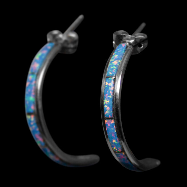 Blue Opal Zuni Hoop Earrings - Image 3
