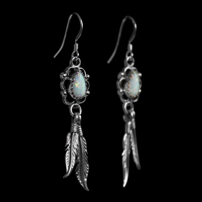 Double Feather White Opal Earrings – Image 2