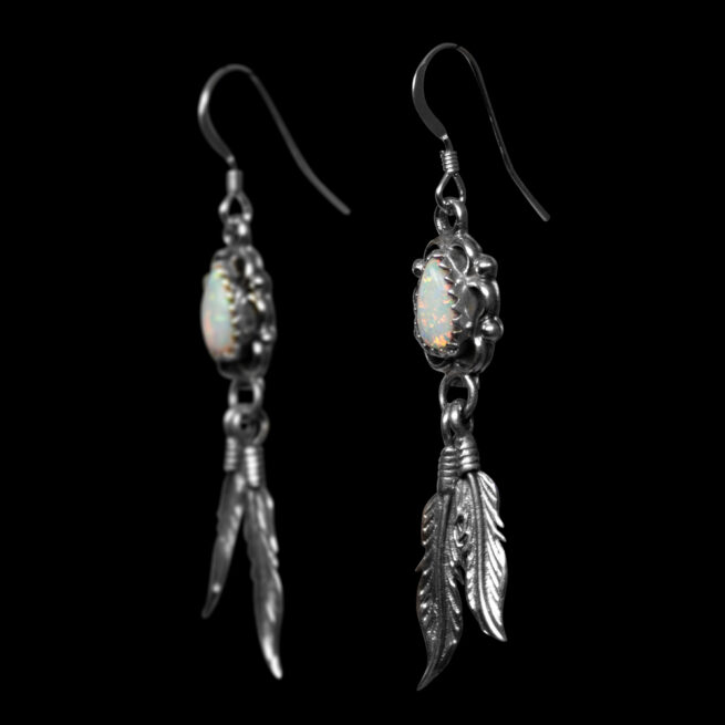 Double Feather White Opal Earrings – Image 3