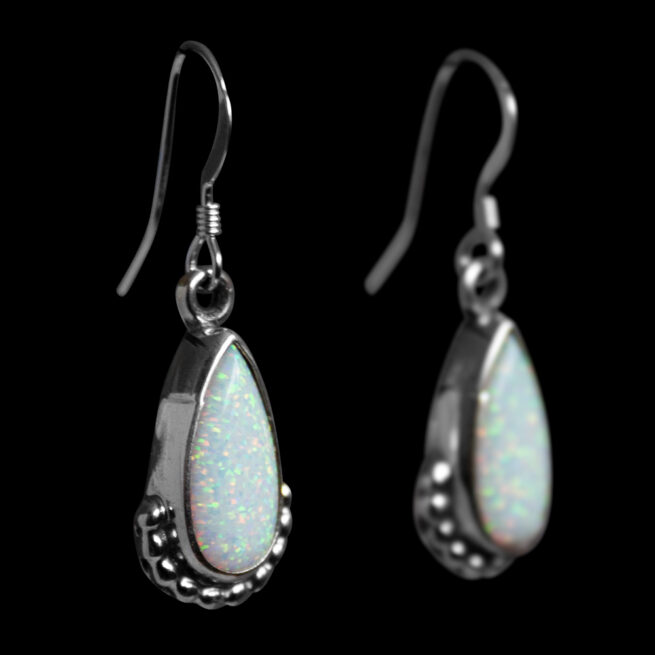 Native American White Opal Teardrop Earrings - Image 2