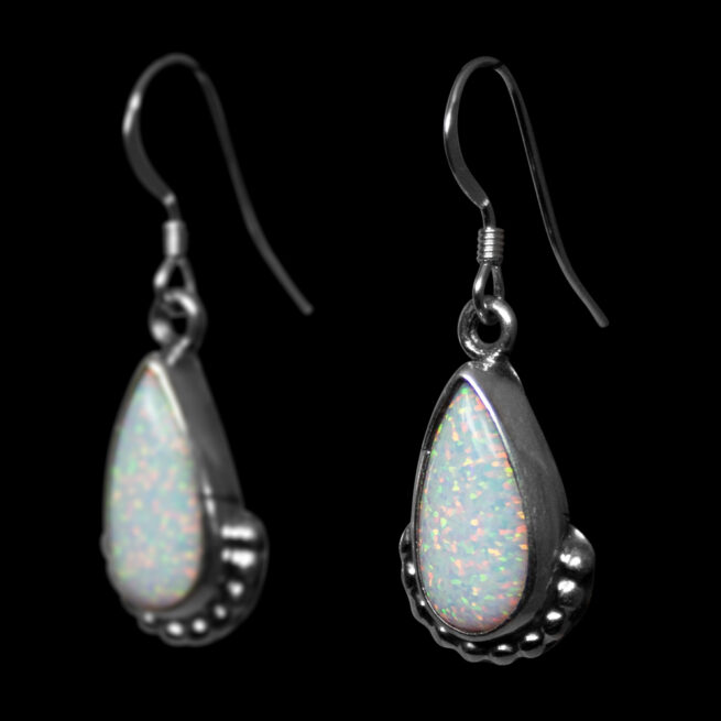 Native American White Opal Teardrop Earrings - Image 3
