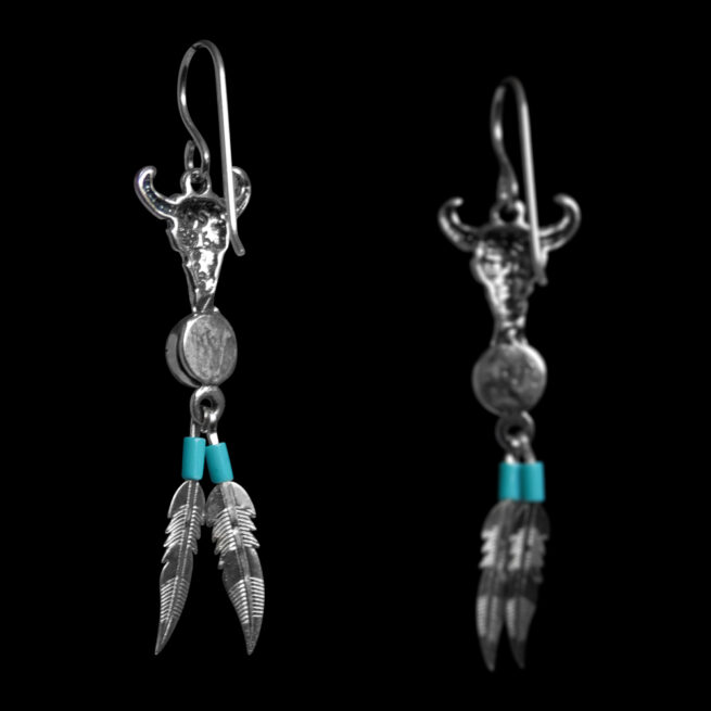 Navajo Silver Buffalo Turquoise Earrings – Image 4