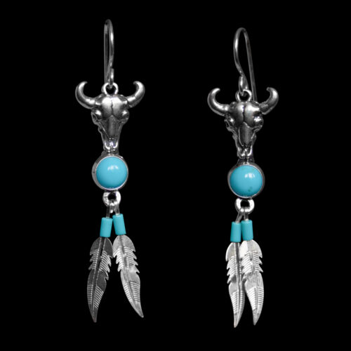 Navajo Silver Buffalo Turquoise Earrings
