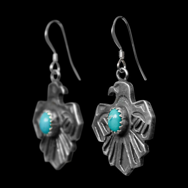 Navajo Silver Eagle Turquoise Earrings – Image 3