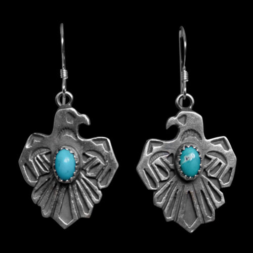 Navajo Silver Eagle Turquoise Earrings