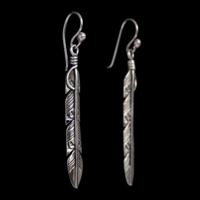 Navajo Slim Silver Feather Earrings - Image 2