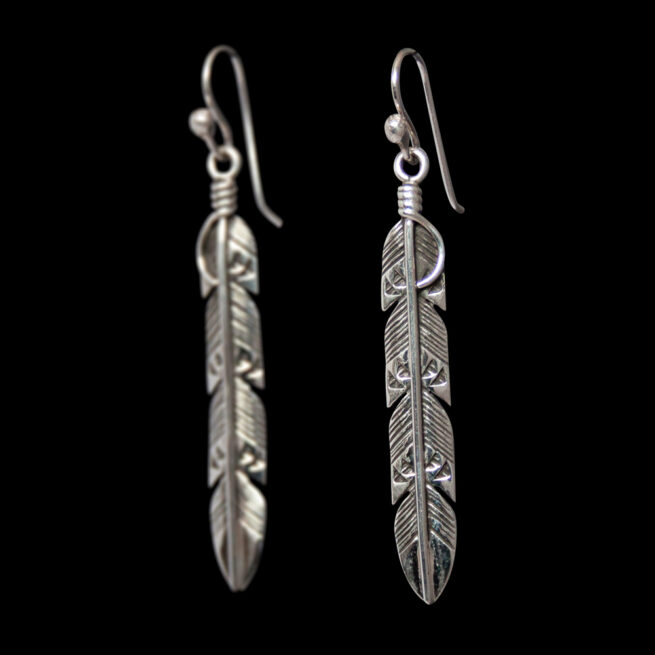 Navajo Slim Silver Feather Earrings - Image 3