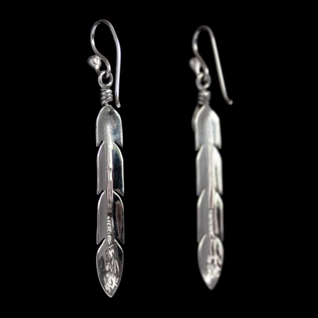Navajo Slim Silver Feather Earrings - Image 4