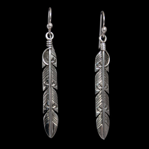 Navajo Slim Silver Feather Earrings