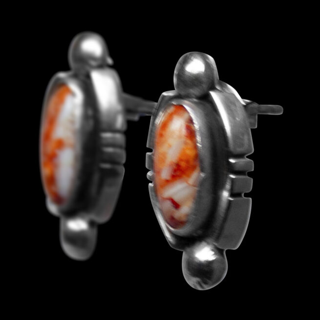 Orange Spondylus Stud Earrings – Image 2